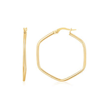 Load image into Gallery viewer, 14K Yellow Gold Hexagon Hoop Rounded Edge Earrings