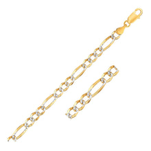 Load image into Gallery viewer, 7.0mm 14K Yellow Two Tone Solid Pave Figaro Bracelet
