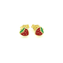 Load image into Gallery viewer, 14k Yellow Gold Enameled Strawberry Childrens Earrings