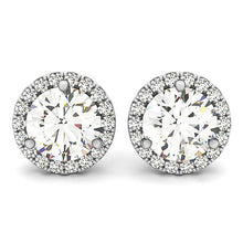 Load image into Gallery viewer, 14k White Gold Round Prong Halo Style Earrings (1 cttw)