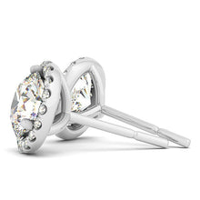 Load image into Gallery viewer, 14k White Gold Round Prong Halo Style Earrings (1 cttw)