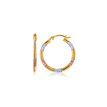 Load image into Gallery viewer, 10k Tri-Color Gold Classic Hoop Earrings with Diamond Cut Details