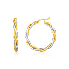 Load image into Gallery viewer, Two-Tone Twisted Wire Round Hoop Earrings in 10k Yellow and White Gold