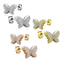 Load image into Gallery viewer, 925 Silver CZ Paved Layered Butterfly Stud Earrings