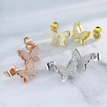 Load image into Gallery viewer, 925 Silver CZ Paved Layered Butterfly Stud Earrings