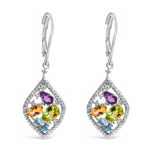 Load image into Gallery viewer, Sterling Silver Diamond Accent Multi Stone Rhombus Drop Earrings
