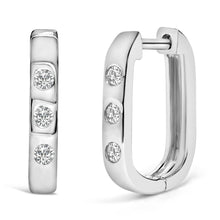 Load image into Gallery viewer, 10K White Gold 1/10 Cttw Three Stone Lab Grown Diamond Oval Huggies Hoop Earrings