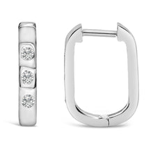Load image into Gallery viewer, 10K White Gold 1/10 Cttw Three Stone Lab Grown Diamond Oval Huggies Hoop Earrings