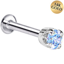Load image into Gallery viewer, 16G Solid 14K White Gold 3mm Plexi Blue Cubic Zirconia Tragus Earring Stud