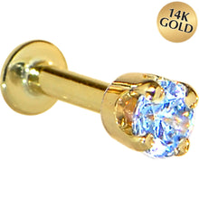 Load image into Gallery viewer, 16G Solid 14K Yellow Gold 3mm Plexi Blue Cubic Zirconia Tragus Earring Stud
