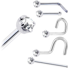 Load image into Gallery viewer, Solid 14K White Gold 2mm Clear Cubic Zirconia Nose Ring