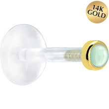 Load image into Gallery viewer, 16G 5/16 Solid 14K Yellow Gold 2mm Genuine Aventurine Quartz Bioplast Tragus Earring Stud