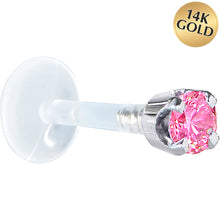 Load image into Gallery viewer, 16G 5/16 Solid 14K White Gold 3mm Pink Cubic Zirconia Bioplast Tragus Earring Stud
