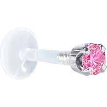 Load image into Gallery viewer, 16G 5/16 Solid 14K White Gold 3mm Pink Cubic Zirconia Bioplast Tragus Earring Stud