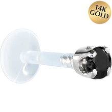 Load image into Gallery viewer, 16G 5/16 Solid 14K White Gold 3mm Black Cubic Zirconia Bioplast Tragus Earring Stud