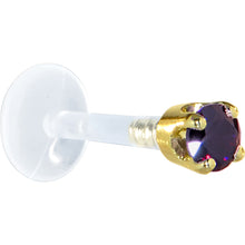 Load image into Gallery viewer, 16G 5/16 Solid 14K Yellow Gold 3mm Amethyst Cubic Zirconia Bioplast Tragus Earring Stud
