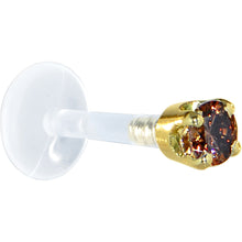 Load image into Gallery viewer, 16G 5/16 Solid 14K Yellow Gold 3mm Brown Cubic Zirconia Bioplast Tragus Earring Stud