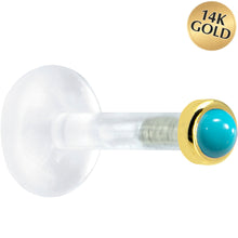 Load image into Gallery viewer, Solid 14K Yellow Gold 2mm Genuine Turquoise Bioplast Push in Labret