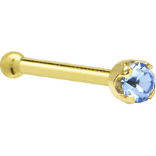 Load image into Gallery viewer, Solid 14K Yellow Gold 2mm Light Blue Cubic Zirconia Nose Ring