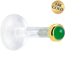 Load image into Gallery viewer, Solid 14K Yellow Gold 2mm Genuine Jade Bioplast Push in Labret