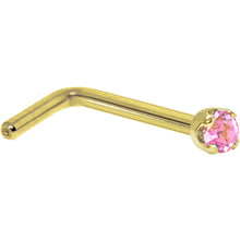 Load image into Gallery viewer, Solid 14K Yellow Gold 2mm Pink Cubic Zirconia Nose Ring