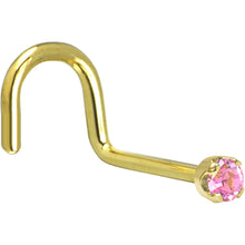 Load image into Gallery viewer, Solid 14K Yellow Gold 2mm Pink Cubic Zirconia Nose Ring
