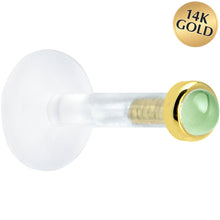 Load image into Gallery viewer, Solid 14K Yellow Gold 2mm Genuine Peridot Bioplast Push in Labret