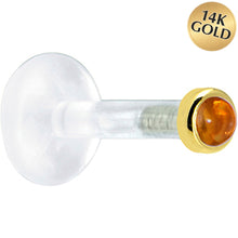 Load image into Gallery viewer, Solid 14K Yellow Gold 2mm Genuine Citrine Bioplast Push in Labret