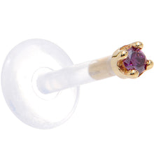 Load image into Gallery viewer, Solid 14K Yellow Gold 1.5mm Genuine Purple Diamond Bioplast Push in Labret