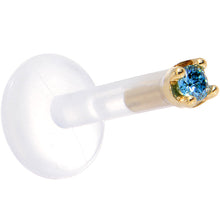 Load image into Gallery viewer, Solid 14K Yellow Gold 1.5mm Genuine Blue Diamond Bioplast Push in Labret