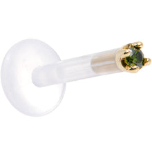 Load image into Gallery viewer, Solid 14K Yellow Gold 1.5mm Genuine Green Diamond Bioplast Push in Labret