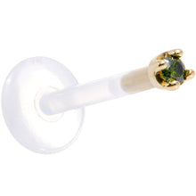 Load image into Gallery viewer, Solid 14K Yellow Gold 1.5mm Genuine Green Diamond Bioplast Push in Labret