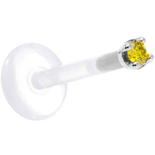 Load image into Gallery viewer, Solid 14K White Gold 1.5mm Genuine Yellow Diamond Bioplast Push in Labret