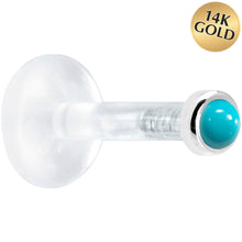 Load image into Gallery viewer, Solid 14K White Gold 2mm Genuine Turquoise Bioplast Push in Monroe