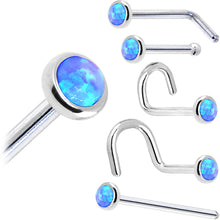 Load image into Gallery viewer, Solid 14K White Gold 2mm Blue Synthetic Opal Nose Ring