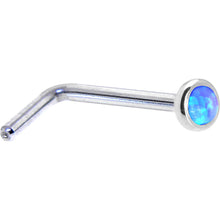 Load image into Gallery viewer, Solid 14K White Gold 2mm Blue Synthetic Opal Nose Ring