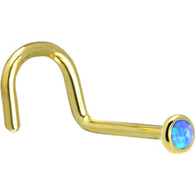 Load image into Gallery viewer, Solid 14K Yellow Gold 2mm Blue Synthetic Opal Nose Ring