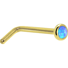 Load image into Gallery viewer, Solid 14K Yellow Gold 2mm Blue Synthetic Opal Nose Ring