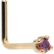 Load image into Gallery viewer, Solid 14K Yellow Gold 1.5mm Genuine Purple Diamond Nose Ring