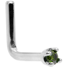 Load image into Gallery viewer, Solid 14K White Gold 1.5mm Genuine Green Diamond Nose Ring