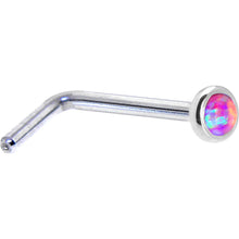 Load image into Gallery viewer, Solid 14K White Gold 2mm Fuchsia Synthetic Opal Nose Ring