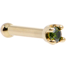 Load image into Gallery viewer, Solid 14K Yellow Gold 1.5mm Genuine Green Diamond Nose Ring