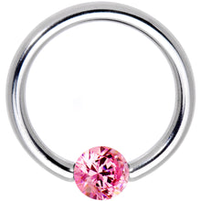 Load image into Gallery viewer, 14G 7/16 Solid 14k White Gold 4mm Pink Cubic Zirconia Tension Captive Ring