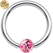 Load image into Gallery viewer, 14G 7/16 Solid 14k White Gold 4mm Pink Cubic Zirconia Tension Captive Ring