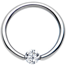 Load image into Gallery viewer, 14G 3/8 Solid 14k White Gold 4mm Clear Cubic Zirconia Tension Captive Ring