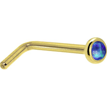 Load image into Gallery viewer, Solid 14K Yellow Gold 2mm Dark Blue Synthetic Opal Nose Ring