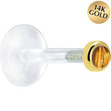 Load image into Gallery viewer, 16G 1/4 Solid 14K Yellow Gold 2mm Genuine Tiger Eye Bioplast Tragus Earring Stud