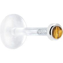 Load image into Gallery viewer, 16G 1/4 Solid 14K White Gold 2mm Genuine Tiger Eye Bioplast Tragus Earring Stud
