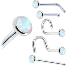 Load image into Gallery viewer, Solid 14K White Gold 2mm Synthetic Opal Nose Ring