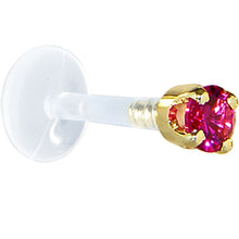 Load image into Gallery viewer, 16G 1/4 Solid 14K Yellow Gold 3mm Red Cubic Zirconia Bioplast Tragus Earring Stud